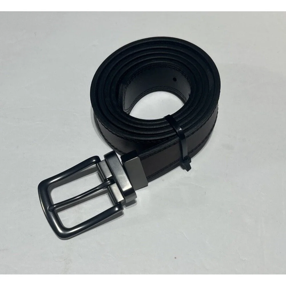 Men's Reversible Black Brown Leather Belt Gunmetal Buckle Size 46-48 / 115-120
